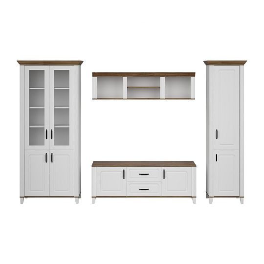 KENDY NEW obývací stěna, bílá alpská/dub sterling/bílá mat