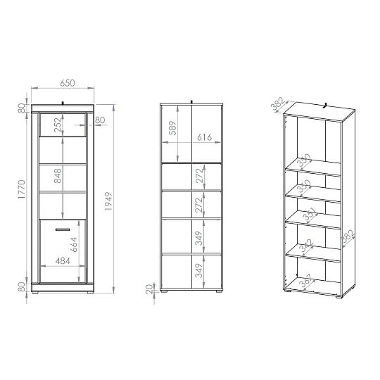 DAKAR 02 vysoká vitrína, univerzální, dub pobřežní