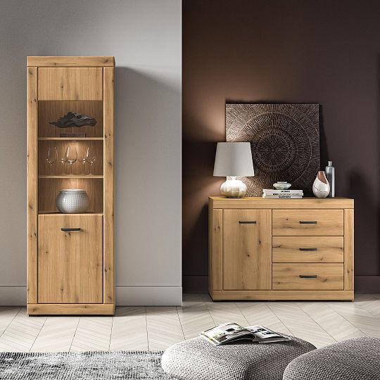 DAKAR 02 vysoká vitrína, univerzální, dub pobřežní