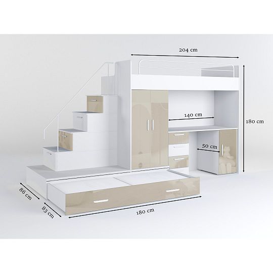 ROSA 5 dětský pokoj, univerzální, bílá/béžová lesk