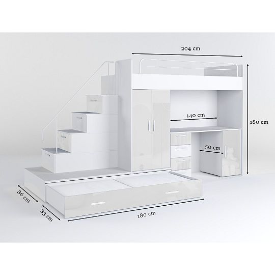 ROSA 5 dětský pokoj, univerzální, bílá/bílá lesk