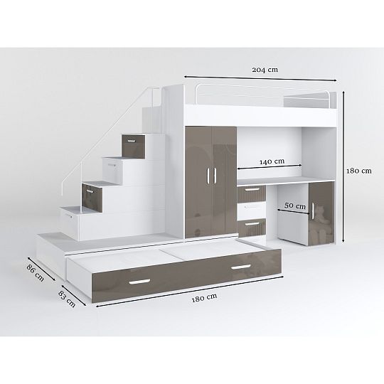 ROSA 5 dětský pokoj, univerzální, bílá/šedá lesk