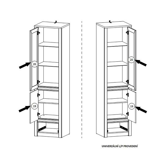 MARVELLA W1D vysoká vitrína, univerzální, dub lefkas
