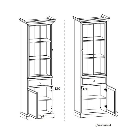 LUCEMBURK W2D1S úzká vitrína, univerzální, grafit