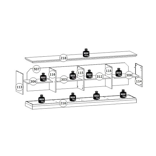 LUCEMBURK RTV3D televizní stolek, bílá perleť