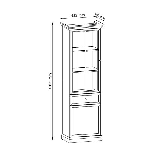 LUCEMBURK W2D1S úzká vitrína, univerzální, bílá perleť