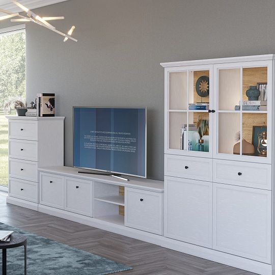 LUCEMBURK W2D1S úzká vitrína, univerzální, bílá perleť