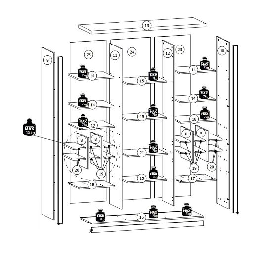 NABILIA W2D2S vitrína s regálem, borovice andersen/dub lefkas