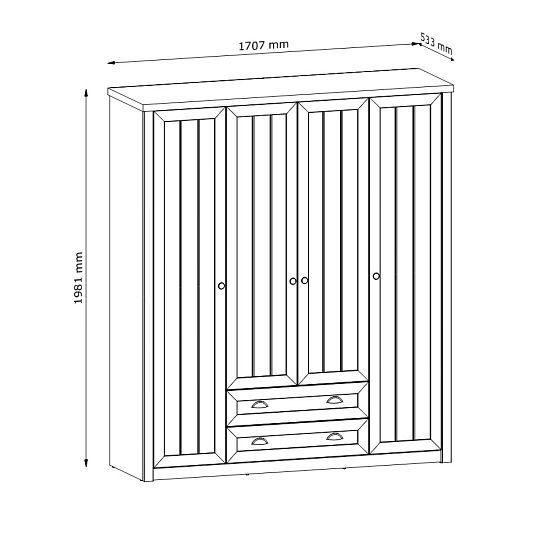 NABILIA S4D široká šatní skříň, borovice andersen/dub lefkas