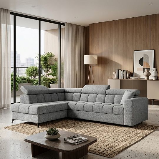 CARACAS rohová sedací souprava, pravá, světle šedá Miscanto 40