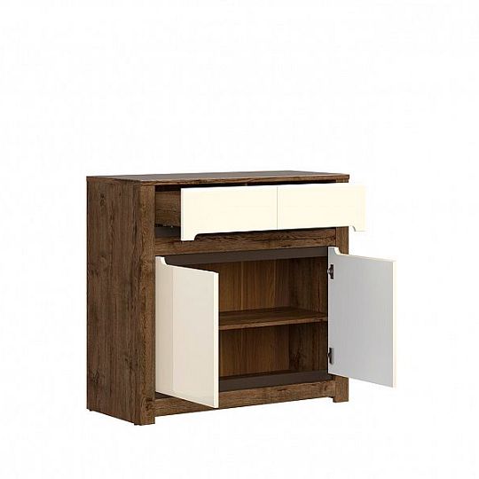 RUSO komoda KOM2D2S, Dub April/Perleťový lesk