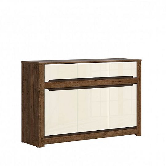 RUSO komoda KOM3D3S, Dub April/Perleťový lesk