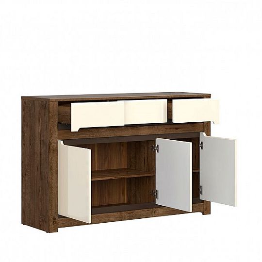 RUSO komoda KOM3D3S, Dub April/Perleťový lesk