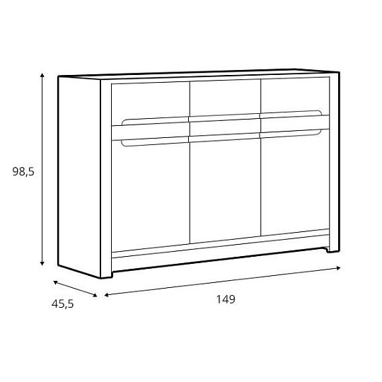 RUSO komoda KOM3D3S, Dub April/Perleťový lesk