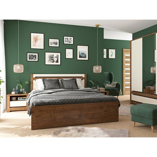 RUSO postel 160 cm + rošt a úložný prostor, dub april/perleťový lesk