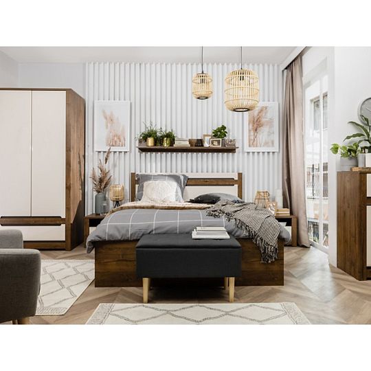 RUSO postel 160 cm + rošt a úložný prostor, dub april/perleťový lesk