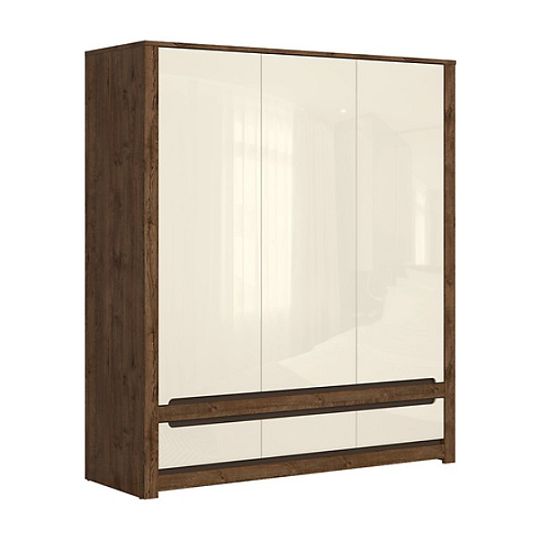 RUSO šatní skříň SZF3D3S, dub april/perleťový lesk