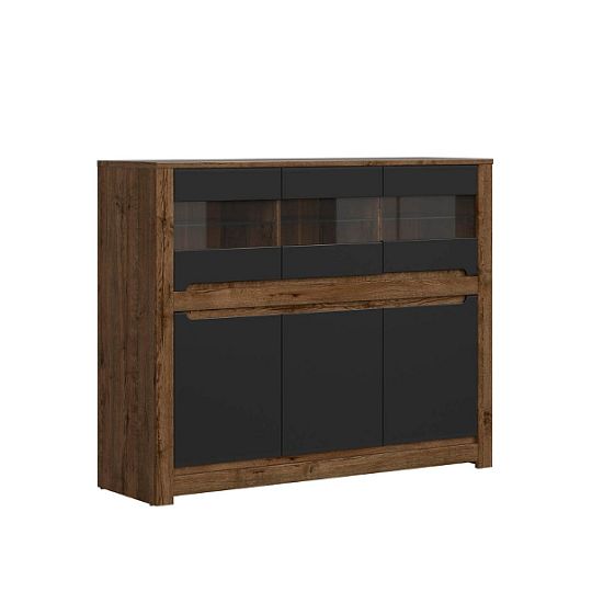 RUSO vitrína KOM3W3D, Dub April/černý mat