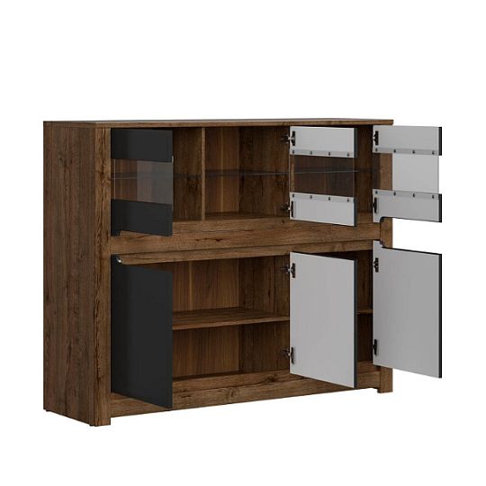 RUSO vitrína KOM3W3D, Dub April/černý mat