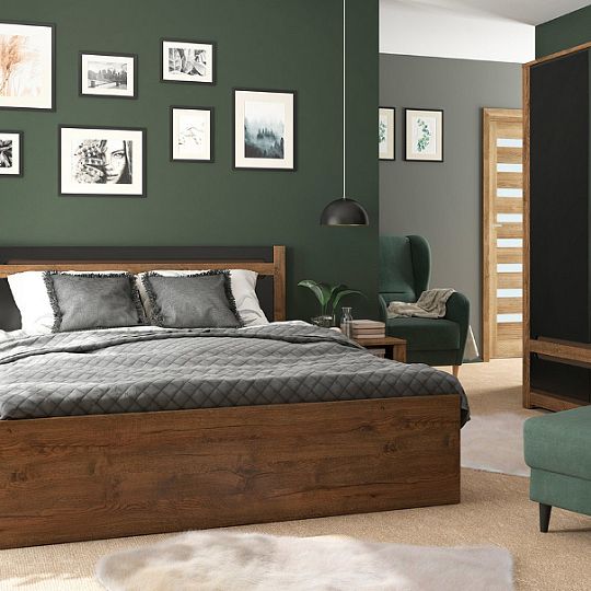 RUSO postel 140 cm + rošt, dub april/černý mat