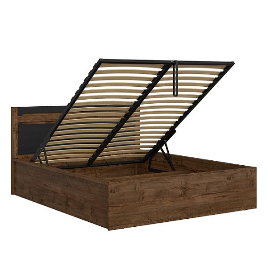 RUSO postel 160 cm + rošt a úložný prostor, dub april/černý mat