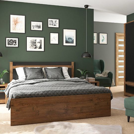 RUSO postel 160 cm + rošt a úložný prostor, dub april/černý mat