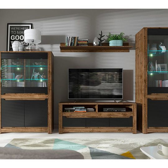 RUSO vitrína REG2W2D dub april/černý mat