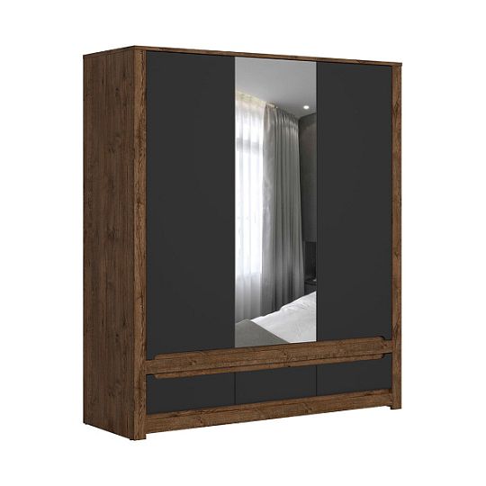 RUSO šatní skříň SZF2D1M3S, dub april/černý mat