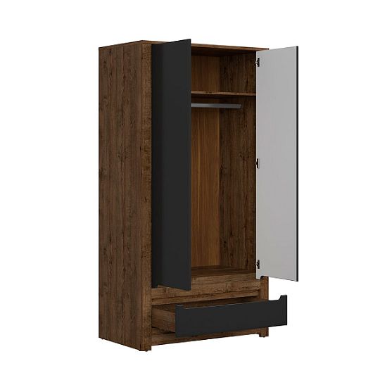 RUSO šatní skříň SZF2D1S dub april/černý mat