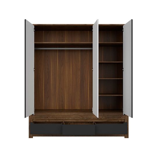 RUSO šatní skříň SZF3D3S, dub april/černý mat